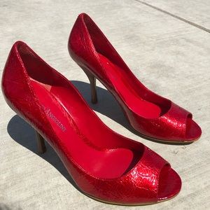 Red peep toe heels